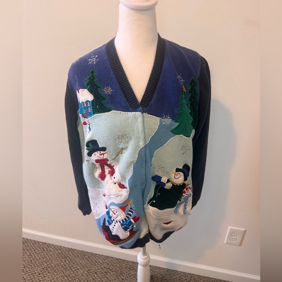 The Quacker Factory Sweaters - The Quacker Factory Vintage Applique Embroidered Snowman Knit Sweater Size Med